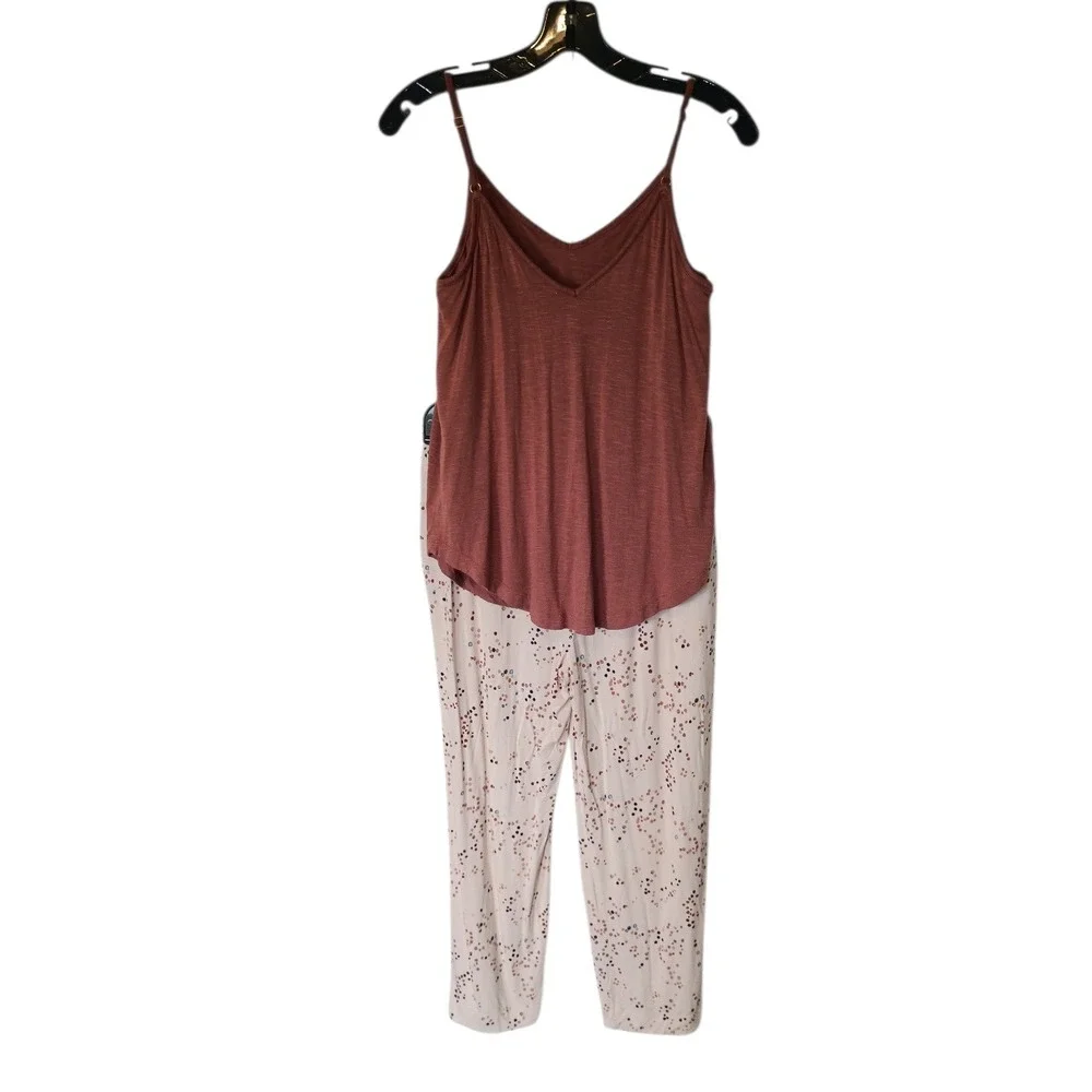 Soma Womens Pajama Set XS Rust Cami Top Cream‎ Polka Dot Pants Lounge 2 Piece